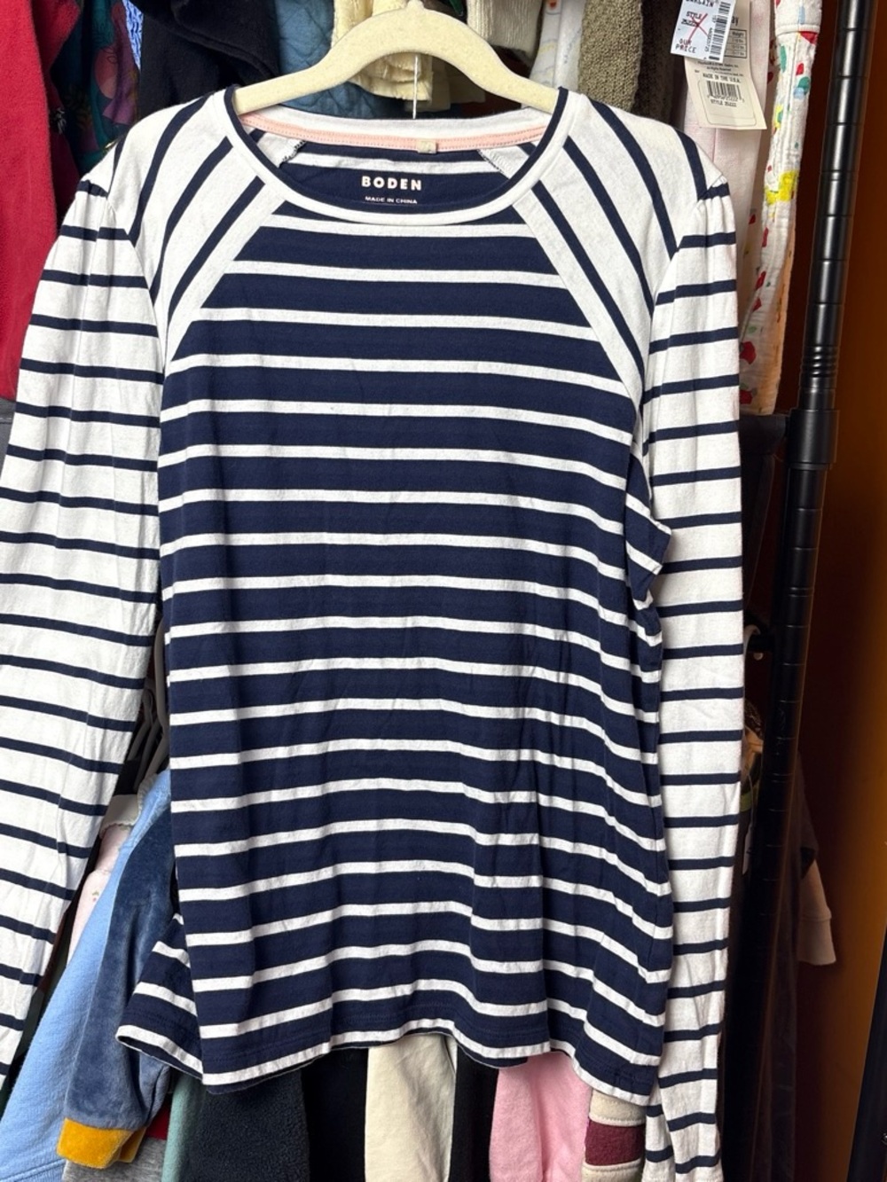 Boden Navy and White Striped Long-Sleeve Tee